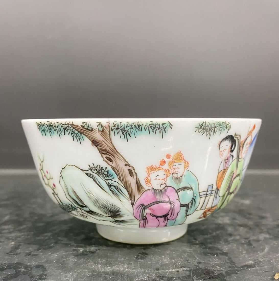 A Qing Yongzheng pastel bamboo forest Seven Sages Picture Bowl (1 of 5)