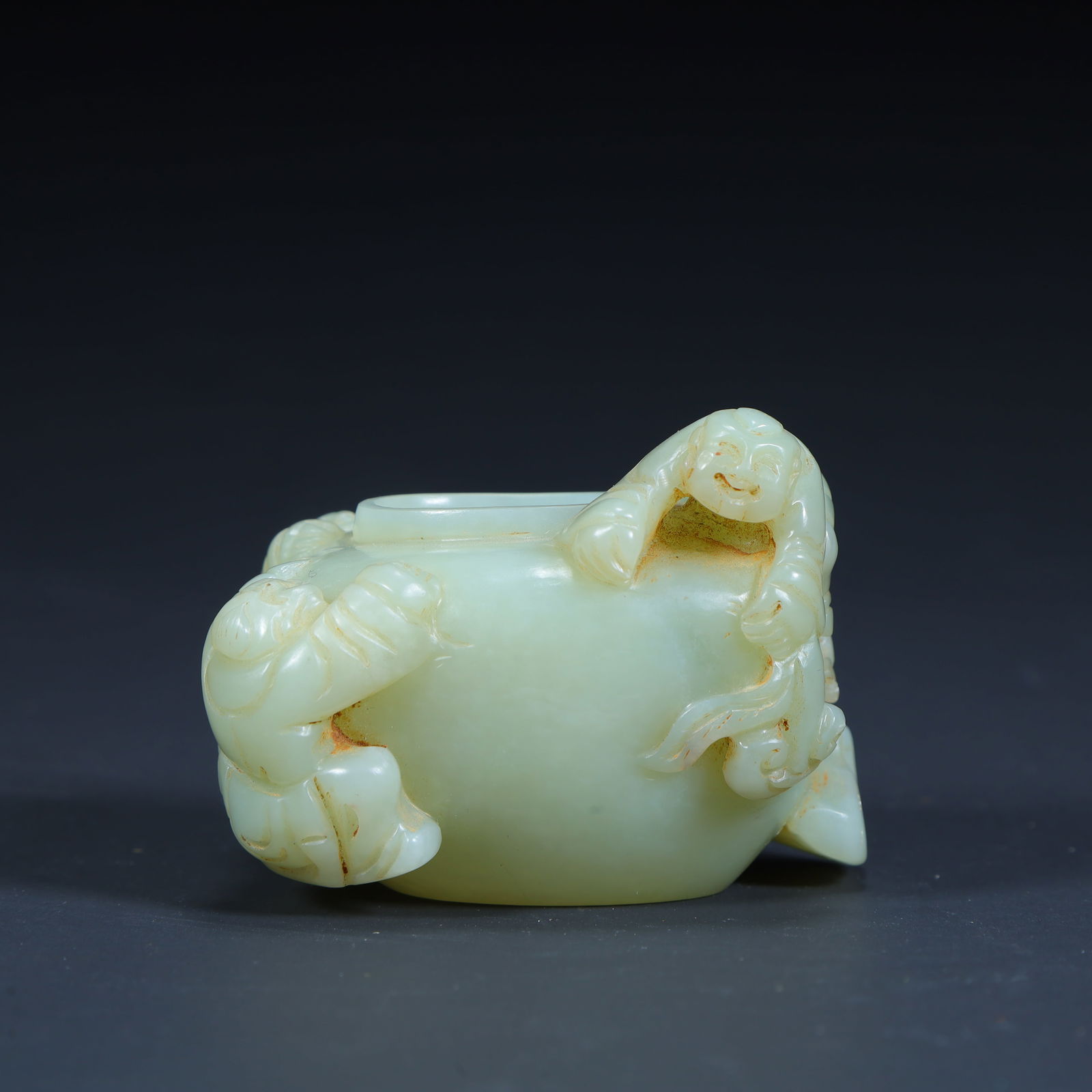 A Qing Dynasty Hetian jade multi-boy pattern water bowl: Qing Dynasty Hetian jade has many boy pattern water bowls SIZE: H:5cm L:6cm W:5.5cm W:131g (The Dimensions Of All Batches Are Manually Measured.If You Need More Detailed Information, Please Contact Ou