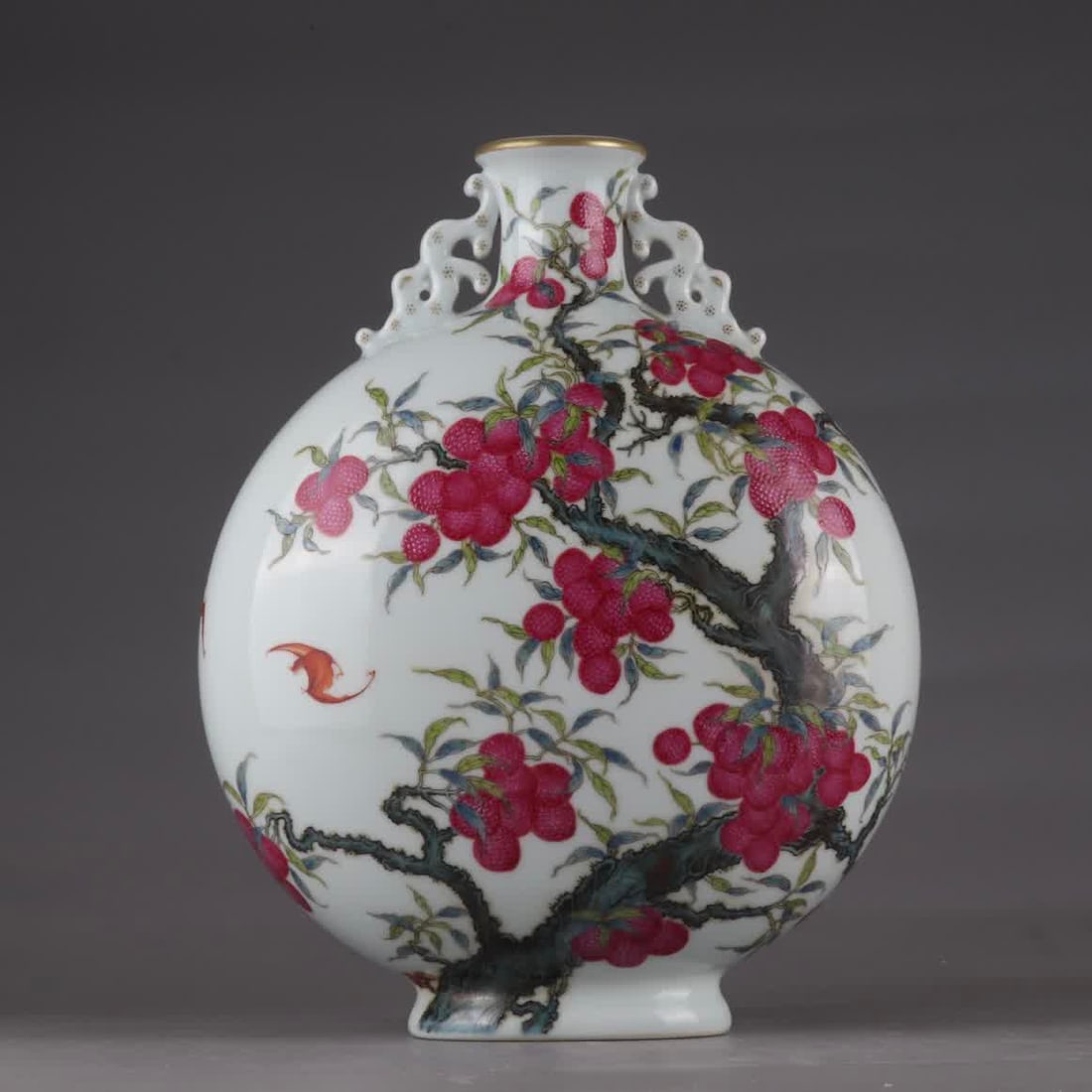 A Qing Long pastel gilded lychee poetry moon vase (1 of 9)