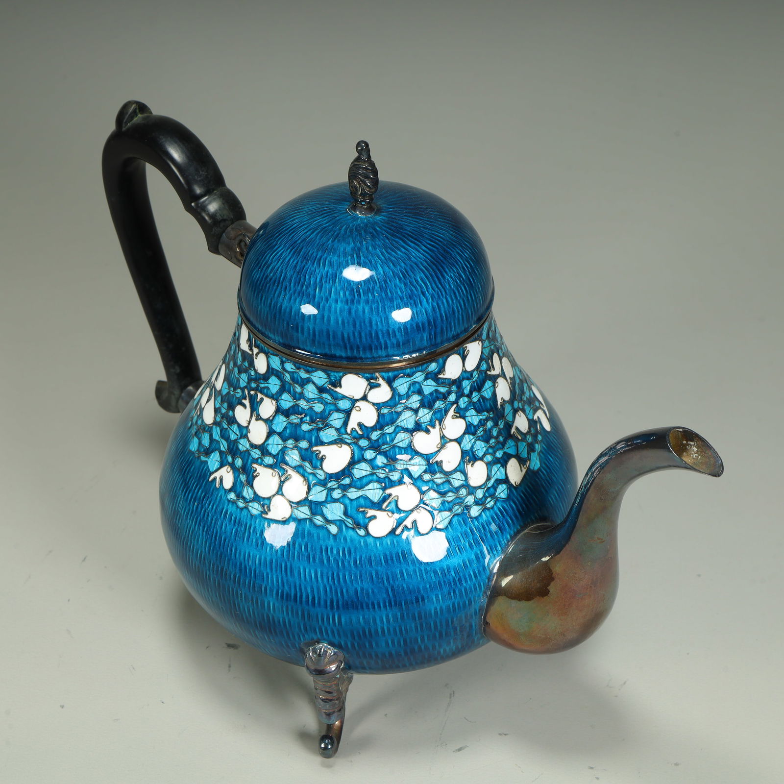 A silver tire burnt blue pattern teapot - 3