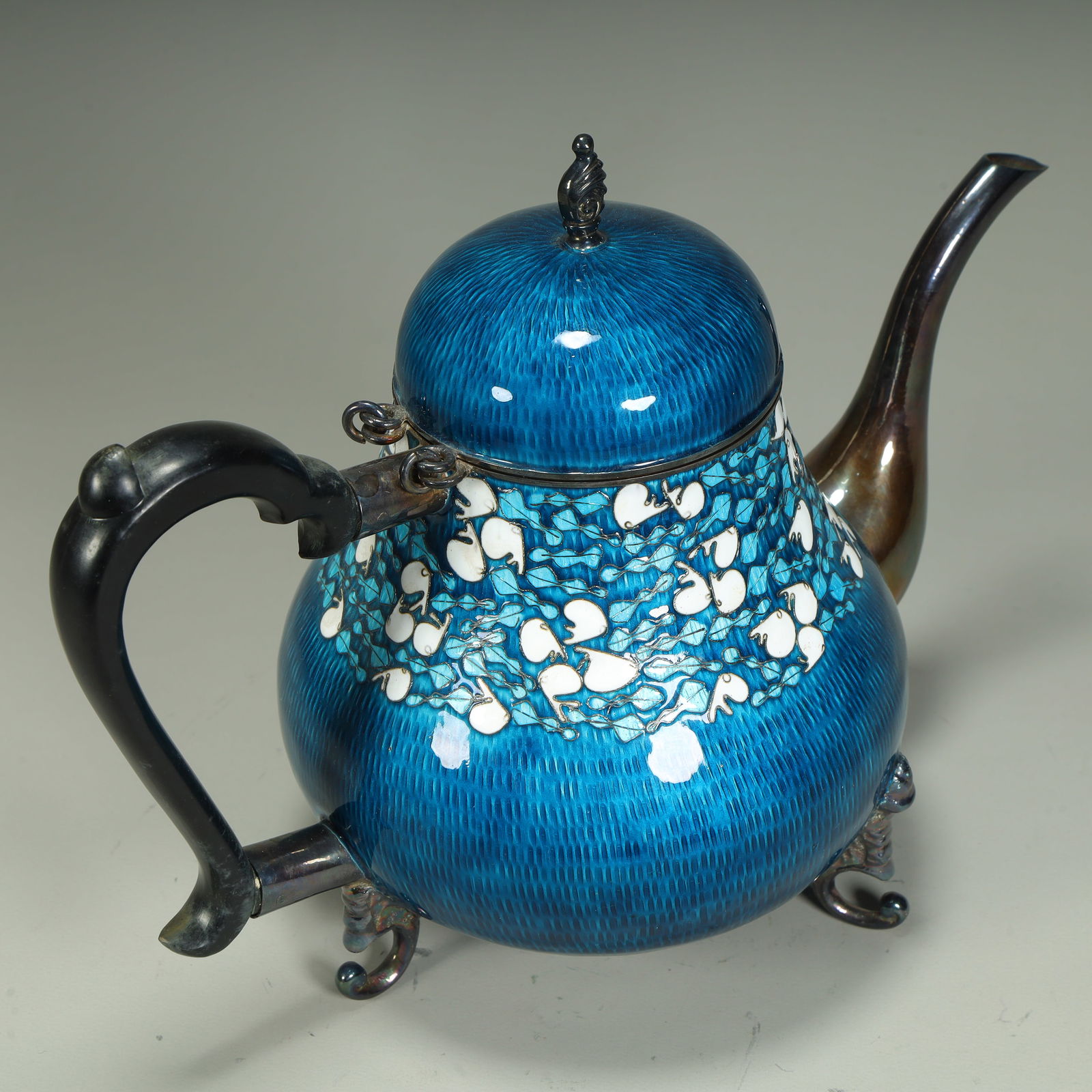 A silver tire burnt blue pattern teapot - 4