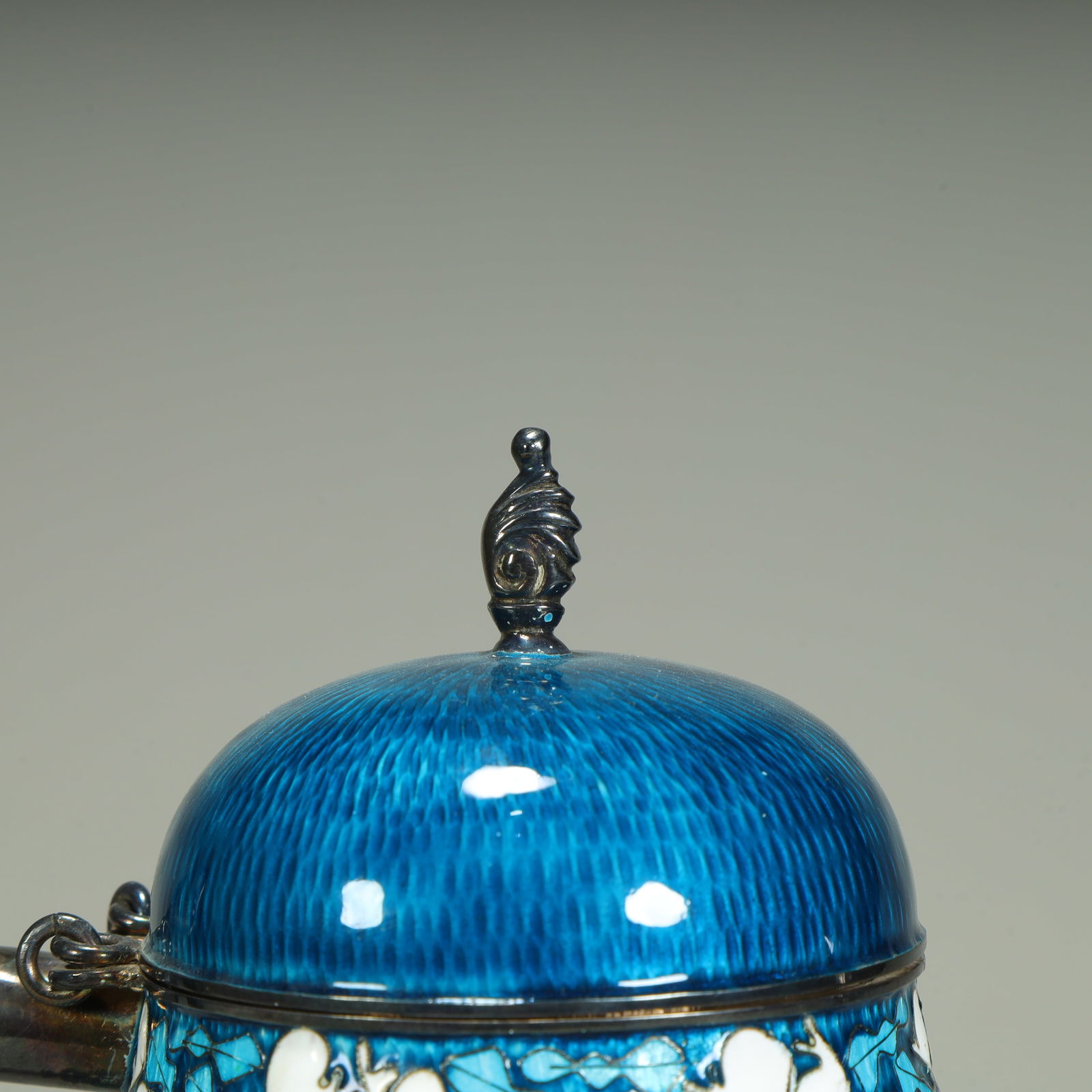 A silver tire burnt blue pattern teapot - 5