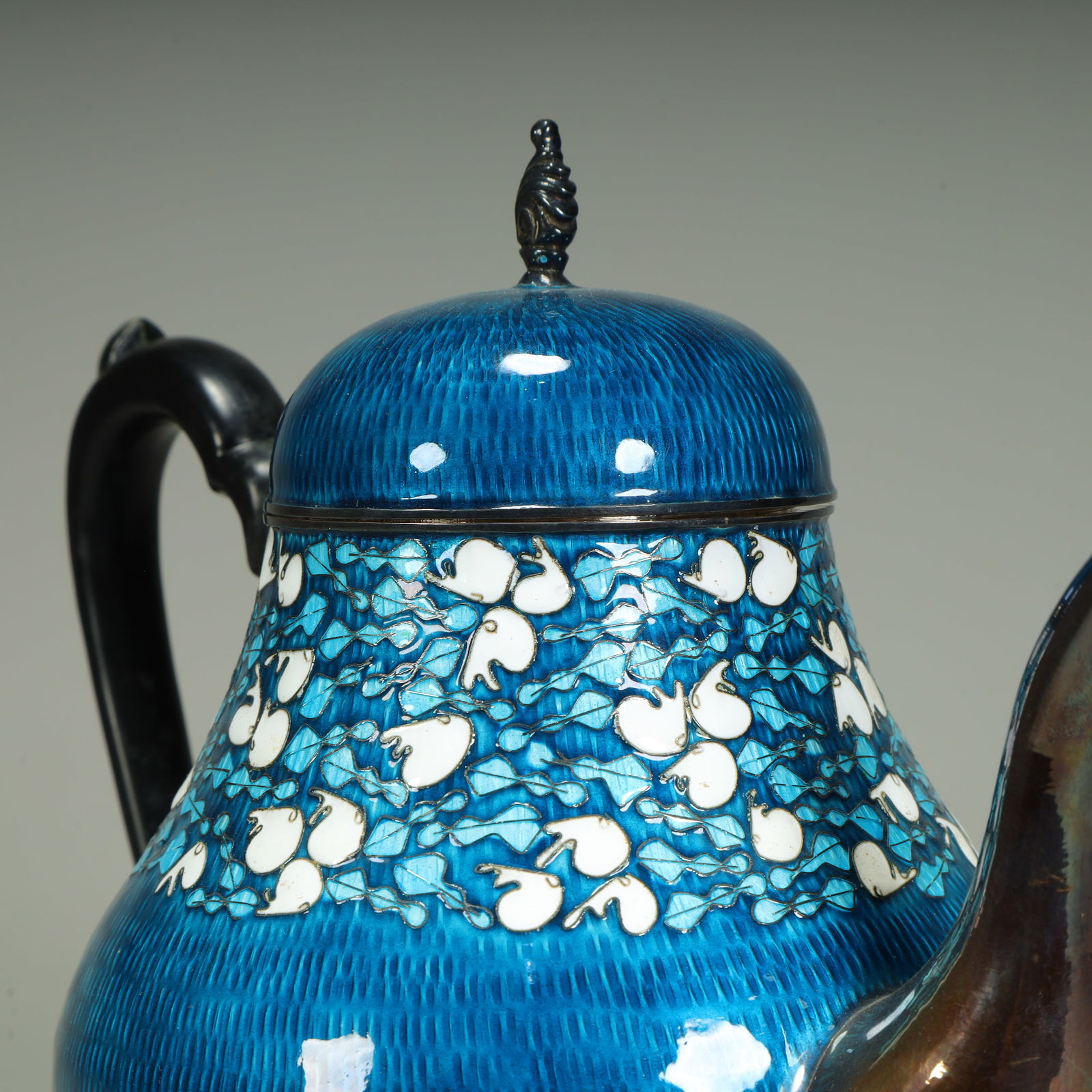 A silver tire burnt blue pattern teapot - 6