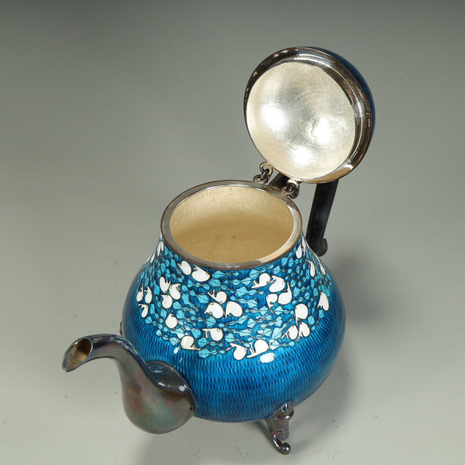 A silver tire burnt blue pattern teapot - 8