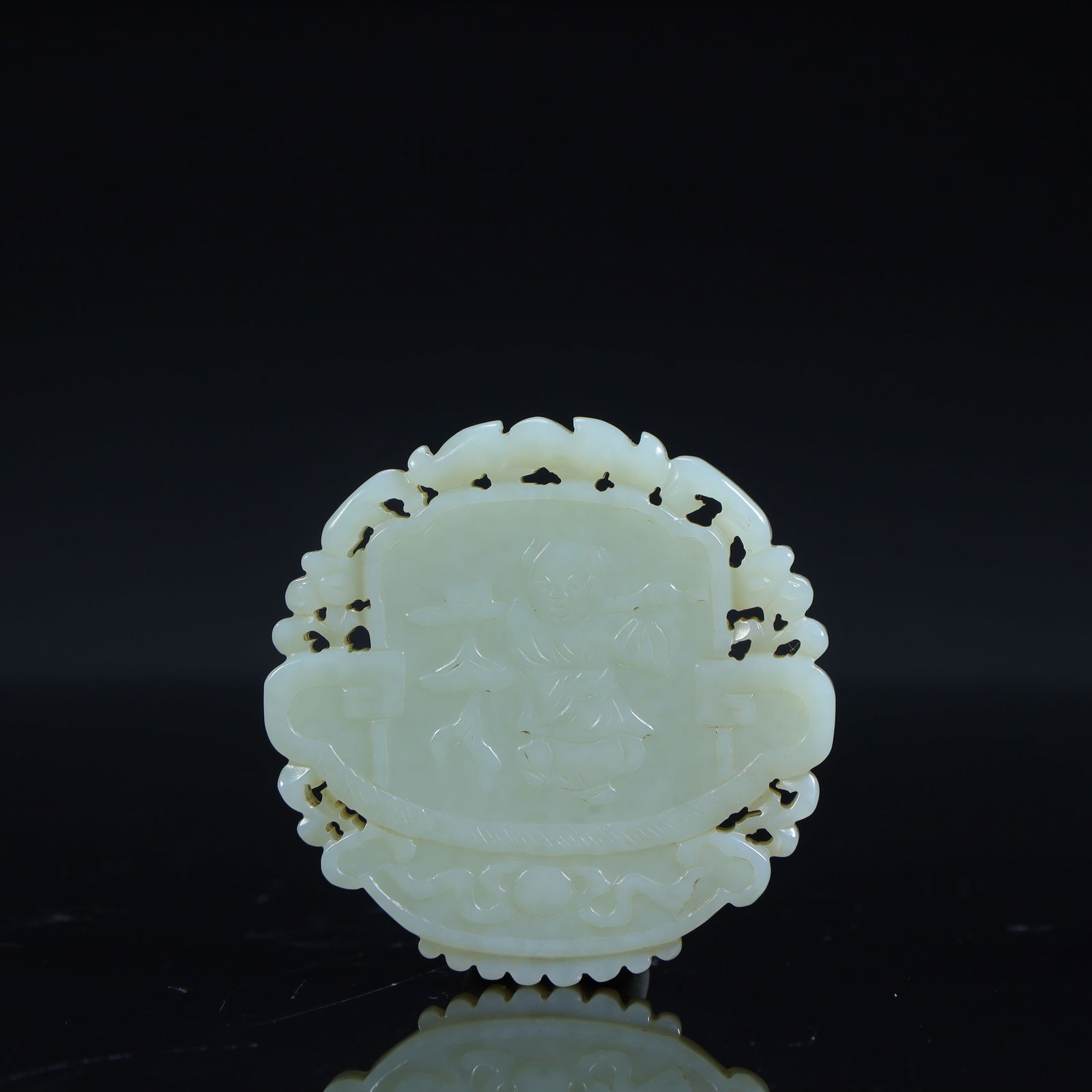 A Qing Dynasty Hetian jade boy pattern transparent carved plaque pendant (1 of 10)