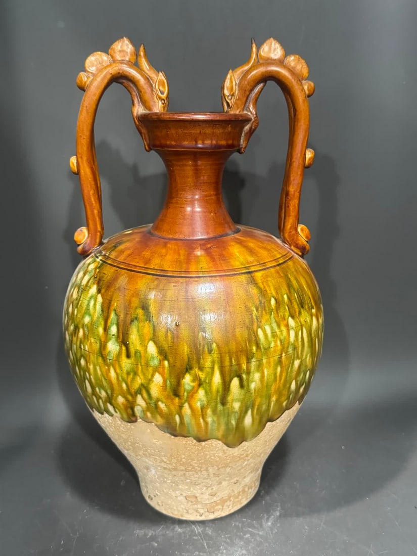 A Tang Dynasty three-color double dragon ear bottle (1 of 6)