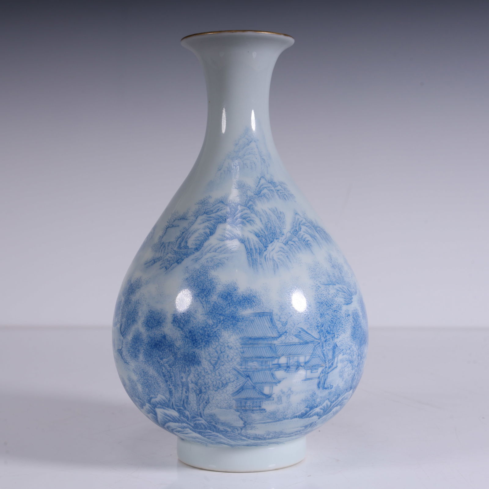 A Qing porcelain tire painting, enamel landscape figures, jade pot spring vase (1 of 8)