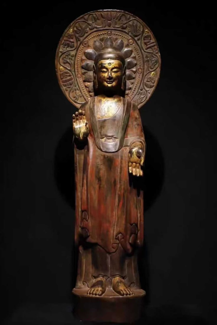 A piece of Northern Qi bluestone painted standing Buddha (1 of 9)