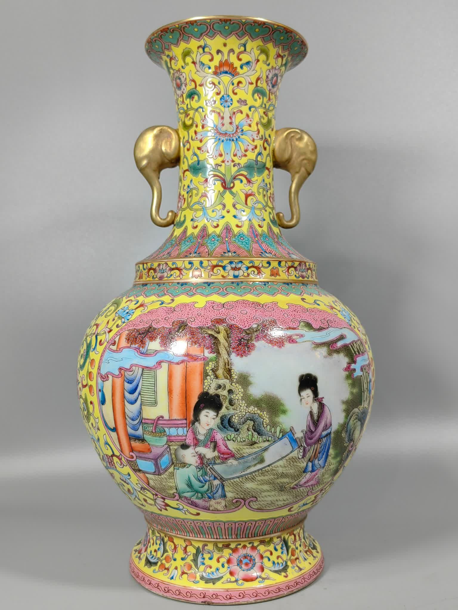 A Qing Dynasty pastel amphora figure vase (1 of 9)