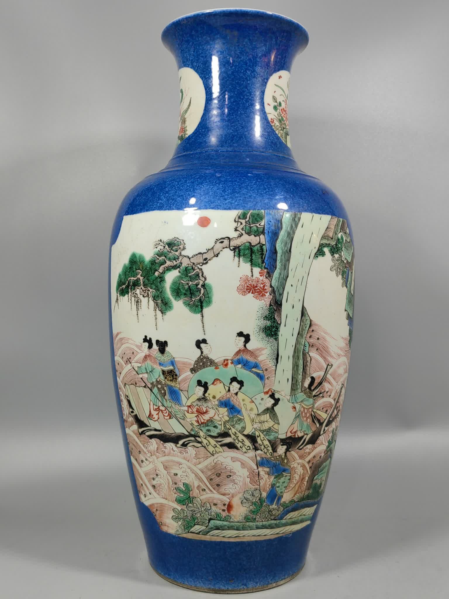 A picture of a Qing Dynasty sprinkled blue consecrated ancient color figure without a style: Qing Dynasty sprinkled blue consecrated ancient color character picture without style SIZE: H:46.5cm W:23.5cm (The Dimensions Of All Batches Are Manually Measured.If You Need More Detailed