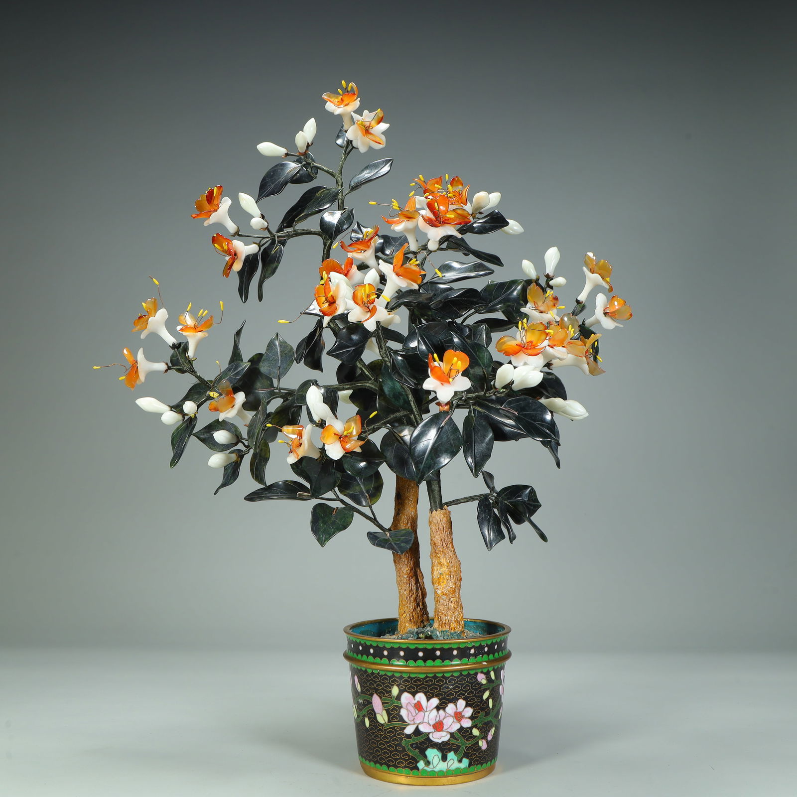 A jade flower cloisonné enamel bonsai ornament (1 of 9)