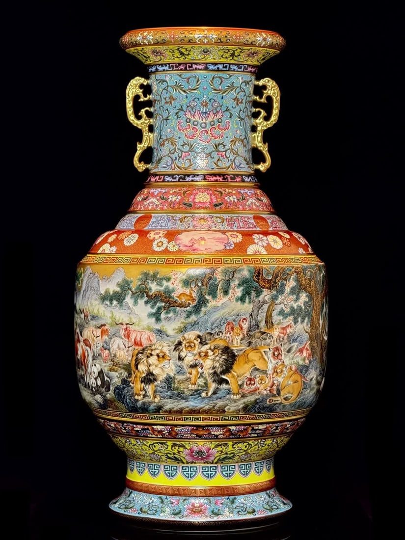 One piece of Qianlong year system ( yellow ground intertwined lotus, green field anchovy flowers, (1 of 9)