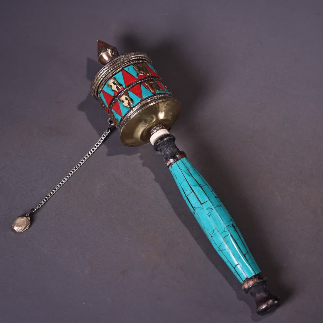 A Tibetan Tibetan craft inlaid prayer wheel (1 of 9)