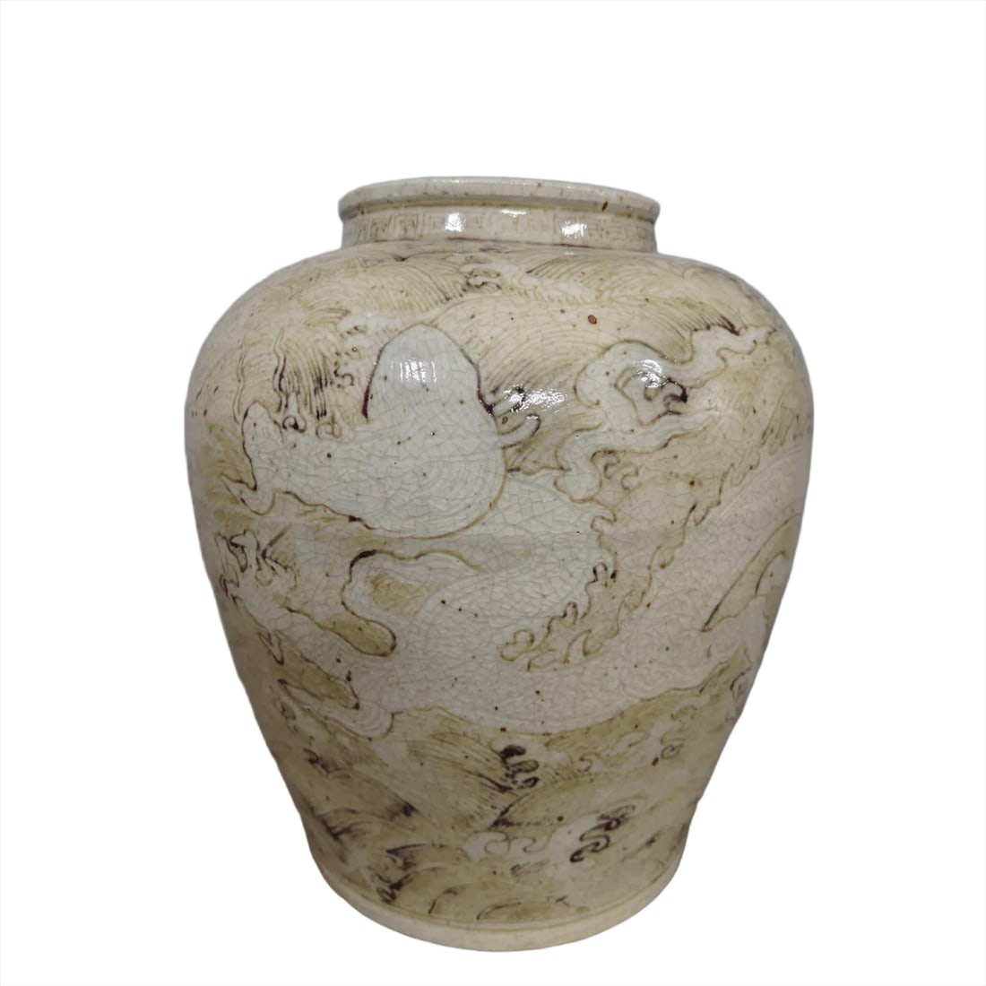 A large pot of Ming Dynasty Cizhou kiln ink colored cloud dragon pattern (1 of 7)