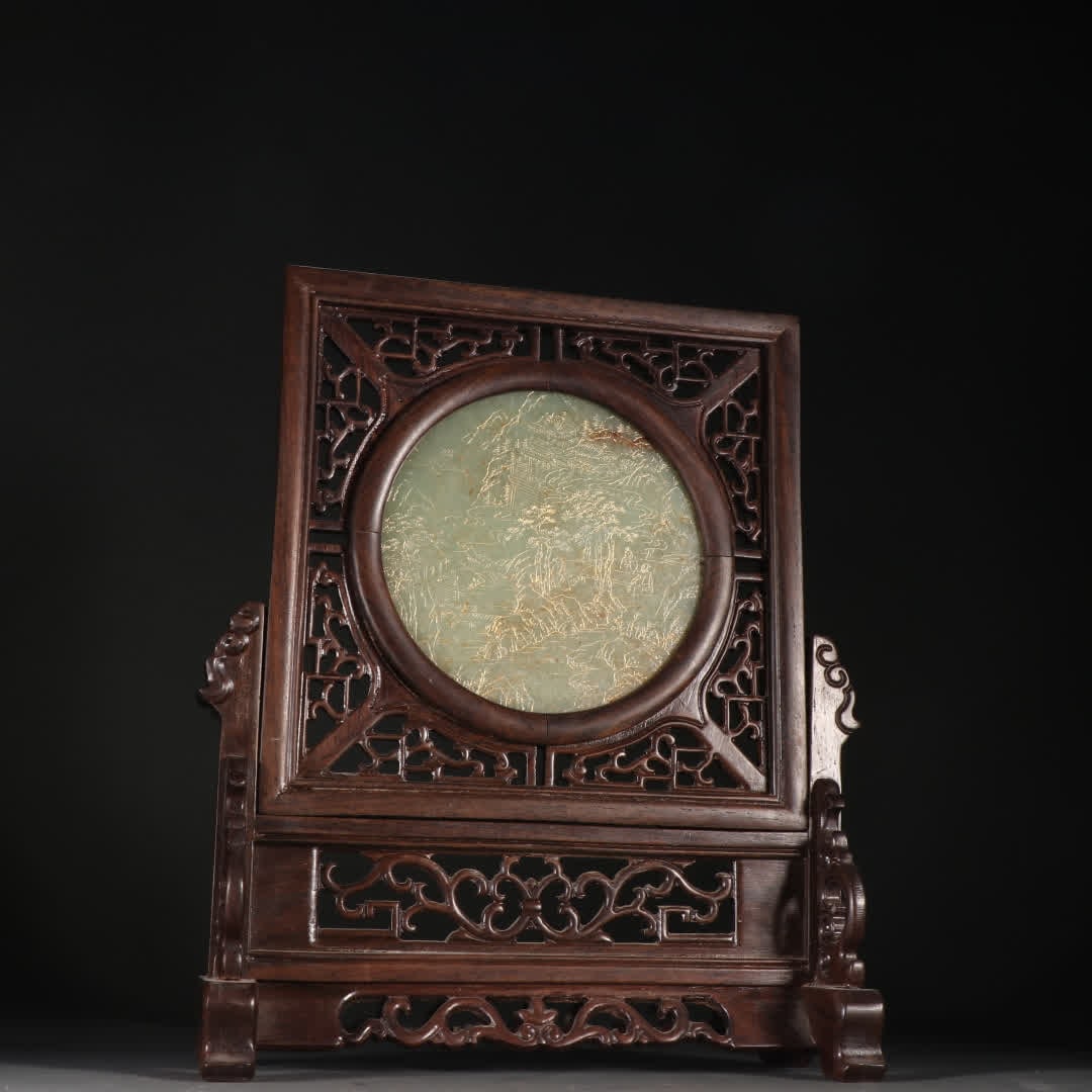 A Qing Dynasty Hetian jade gilded landscape picture character illustration (1 of 9)