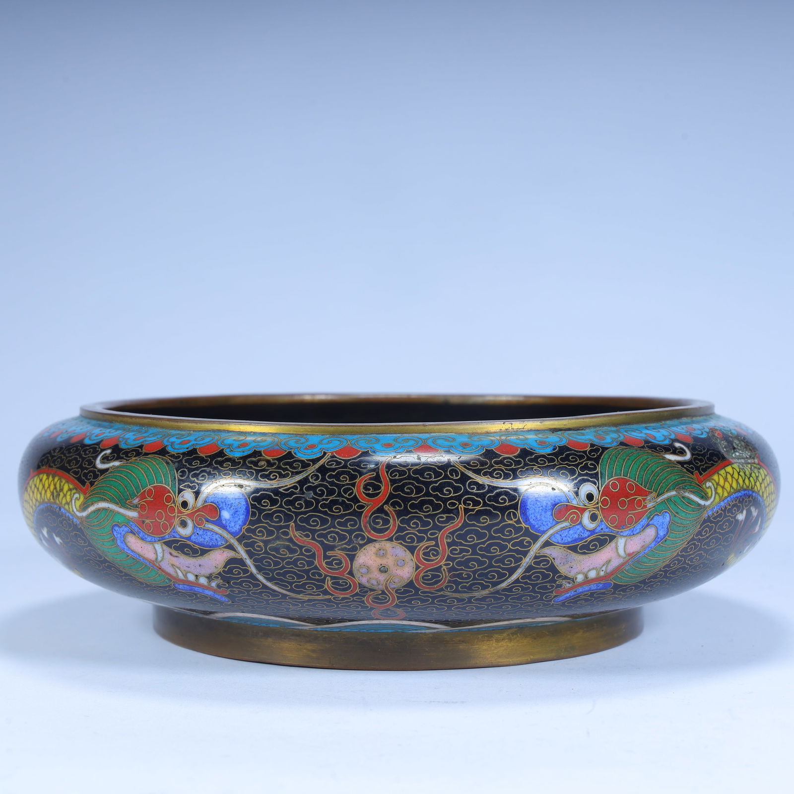 A piece of Qing Dynasty copper tire cloisonné enamel double dragon play bead pattern wash (1 of 11)