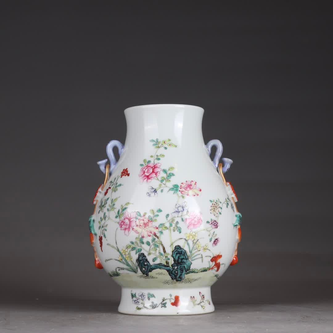 A piece of Qing Qianlong pastel flower blooming wealth pattern ruyi binaural wine (1 of 9)