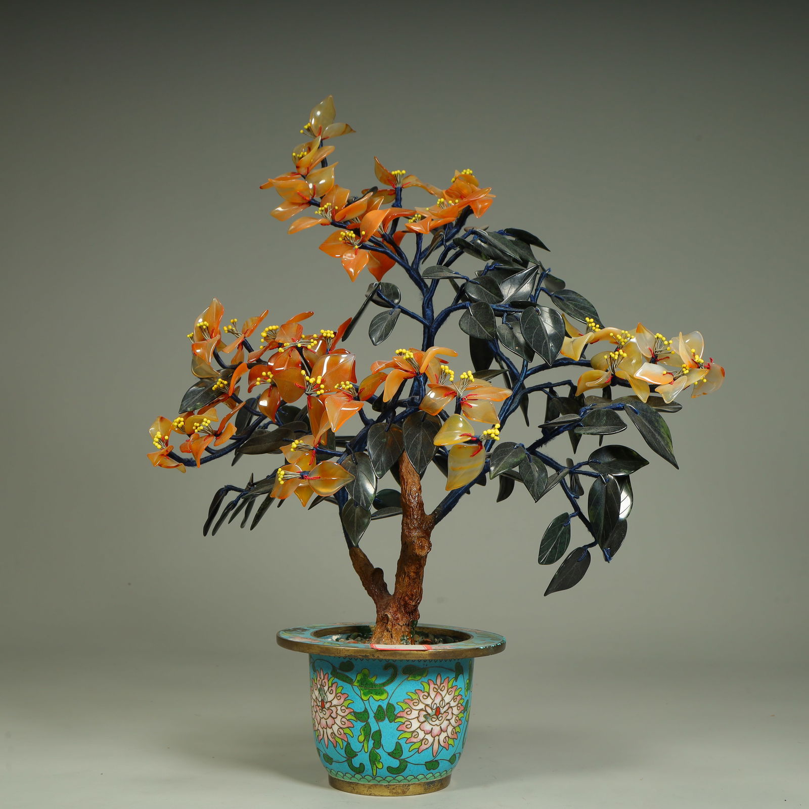 A piece of agate floral cloisonné enamel bonsai ornament (1 of 9)