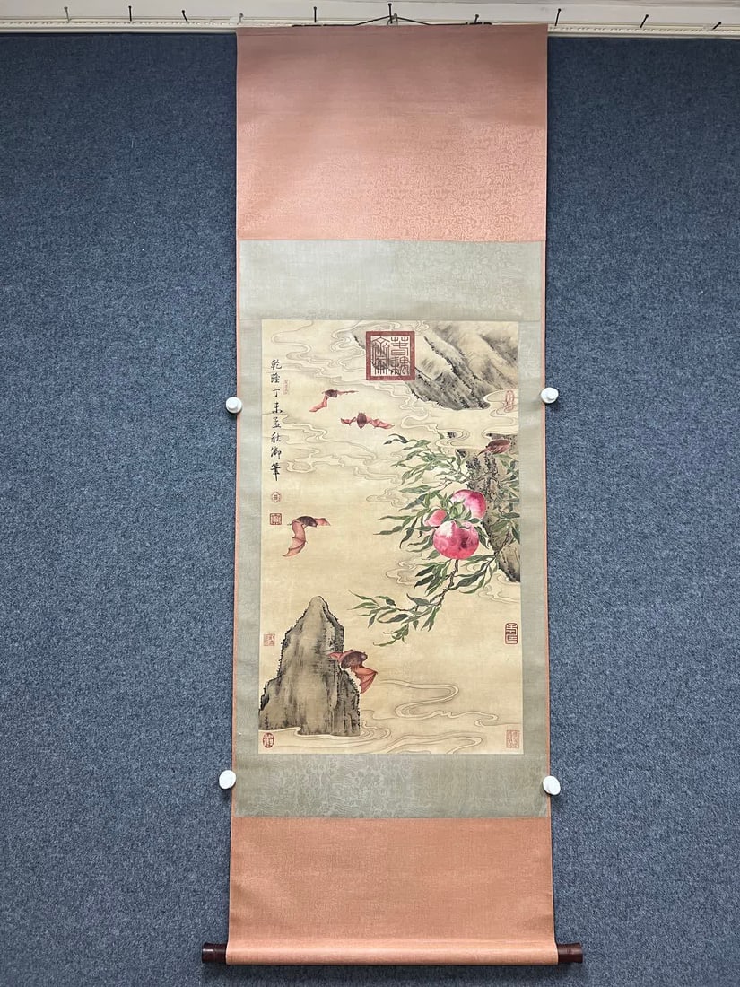 A picture of Qianlong's blessing and longevity: Qianlong's imperial pen of Fushou diagram SIZE: 54x90cm (Vertical Scroll on Paper)