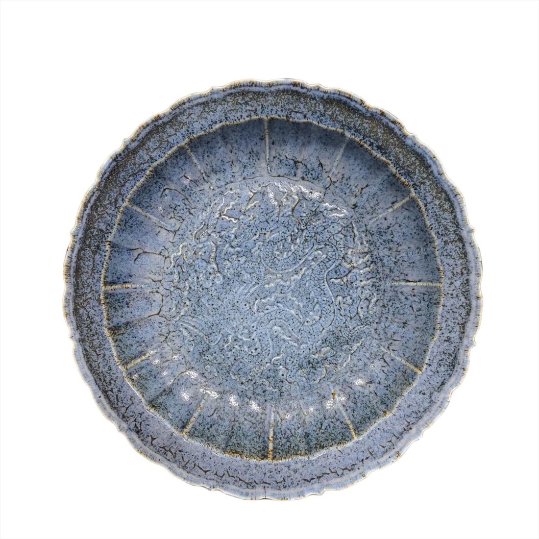 A large plate of Ming Dynasty kiln glazed flower mouth: Ming Dynasty kiln changed glazed flower mouth large plate SIZE: H:7cm D:45cm