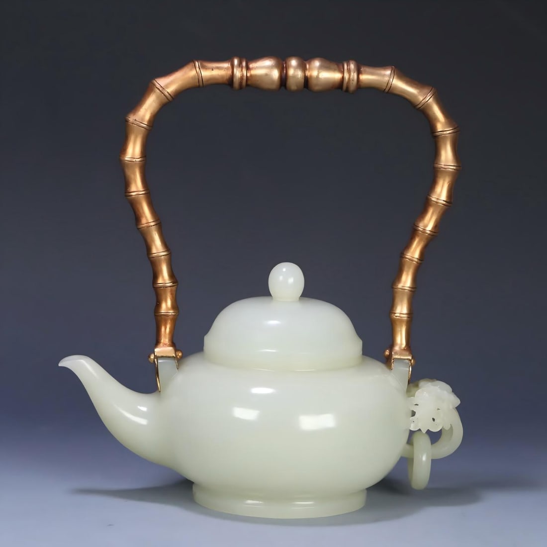 A Qing Qianlong year Hetian jade copper gilt beam pot (1 of 9)