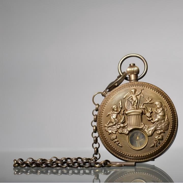 A 19th century bronze angel, holy spirit, sun, moon, and stars double-open pocket watch: 19th century Bronze angel holy spirit sun, moon and stars double-open pocket watch SIZE: Diameter 5.5cm