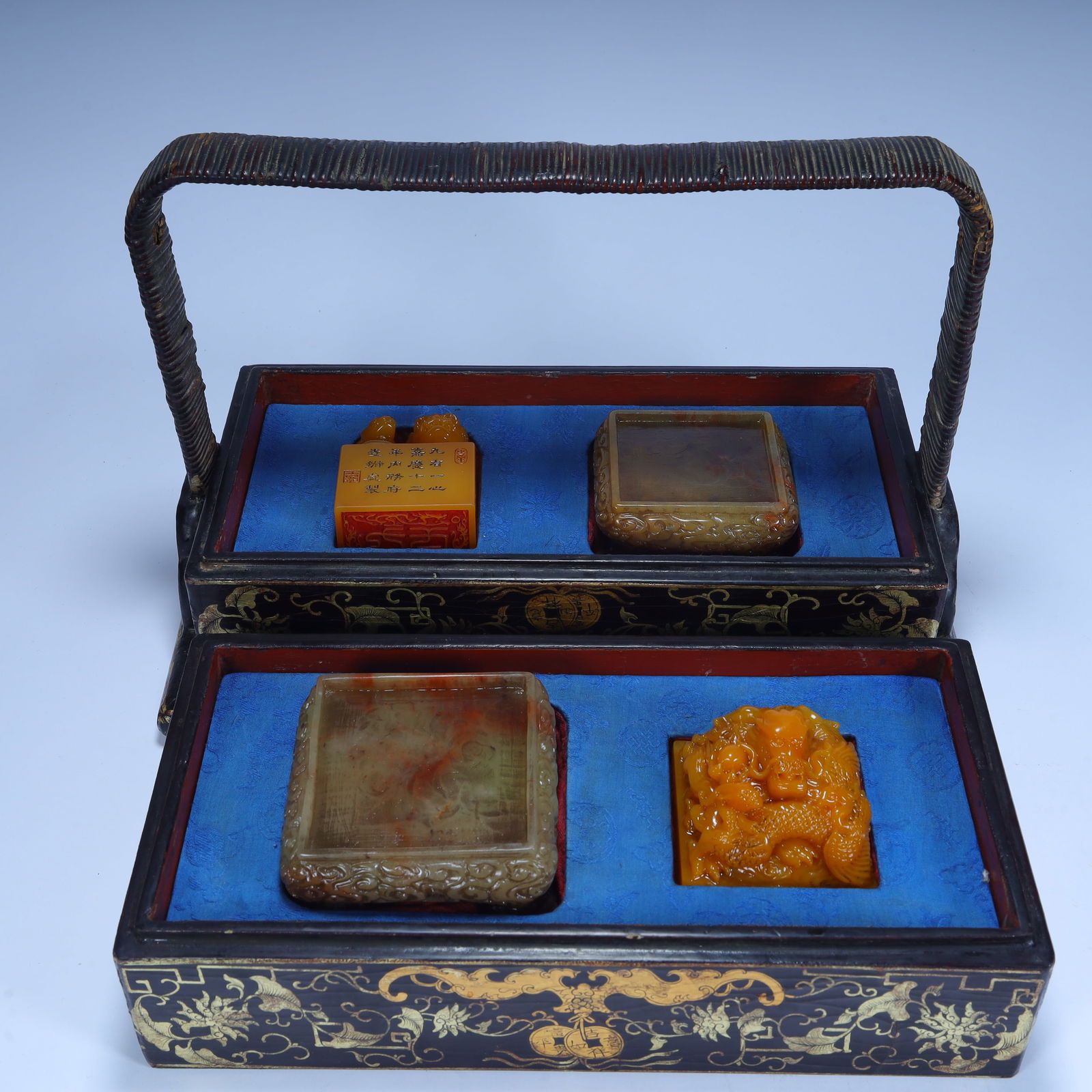 A set of Qing Dynasty lacquered beam boxes with Tian Huang and Shoushan stone seals (1 of 20)