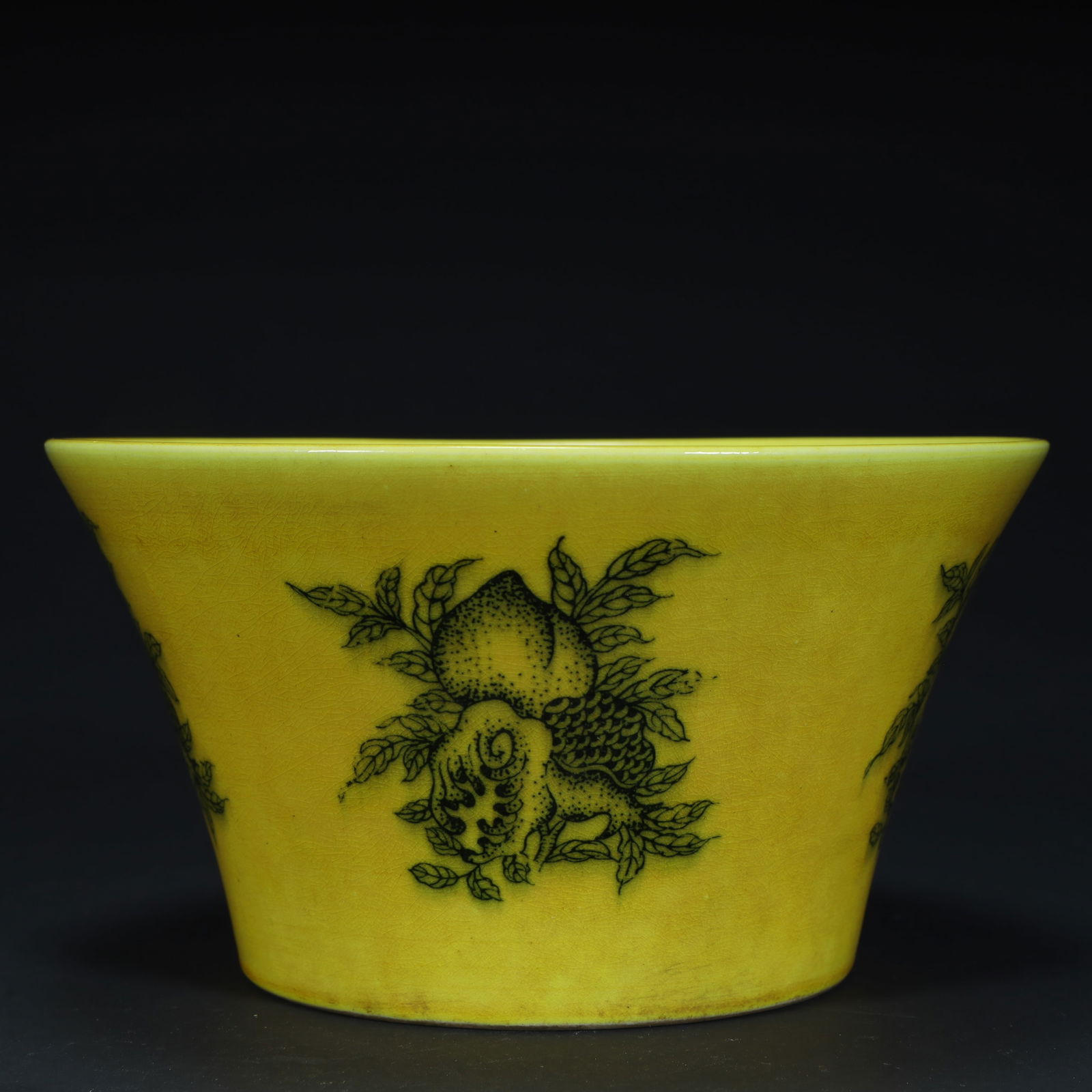 A yellow ground ink color three multi-patterned horseshoe bowl of the Ming Dynasty (1 of 8)