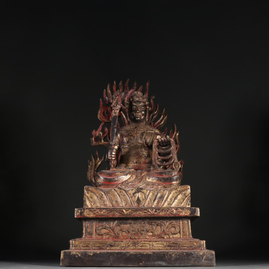 A statue of King Fudong of the Qing Dynasty: Qing Dynasty Statue of King Fudo in copper lacquer SIZE: H:32.2cm W:20cm W:2772.8g