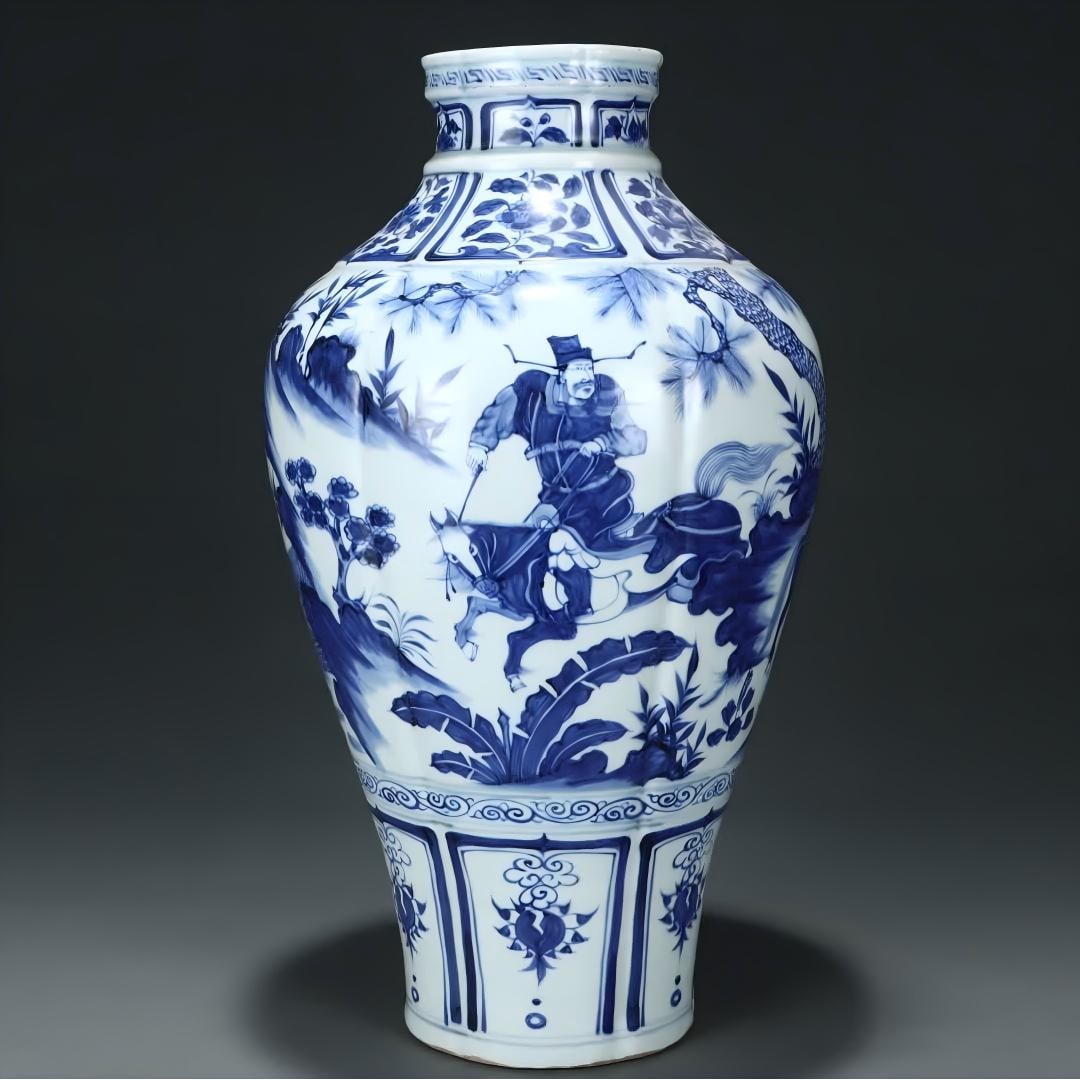 A plum vase of the story of the blue and white character picture of the Yuan Dynasty (1 of 9)