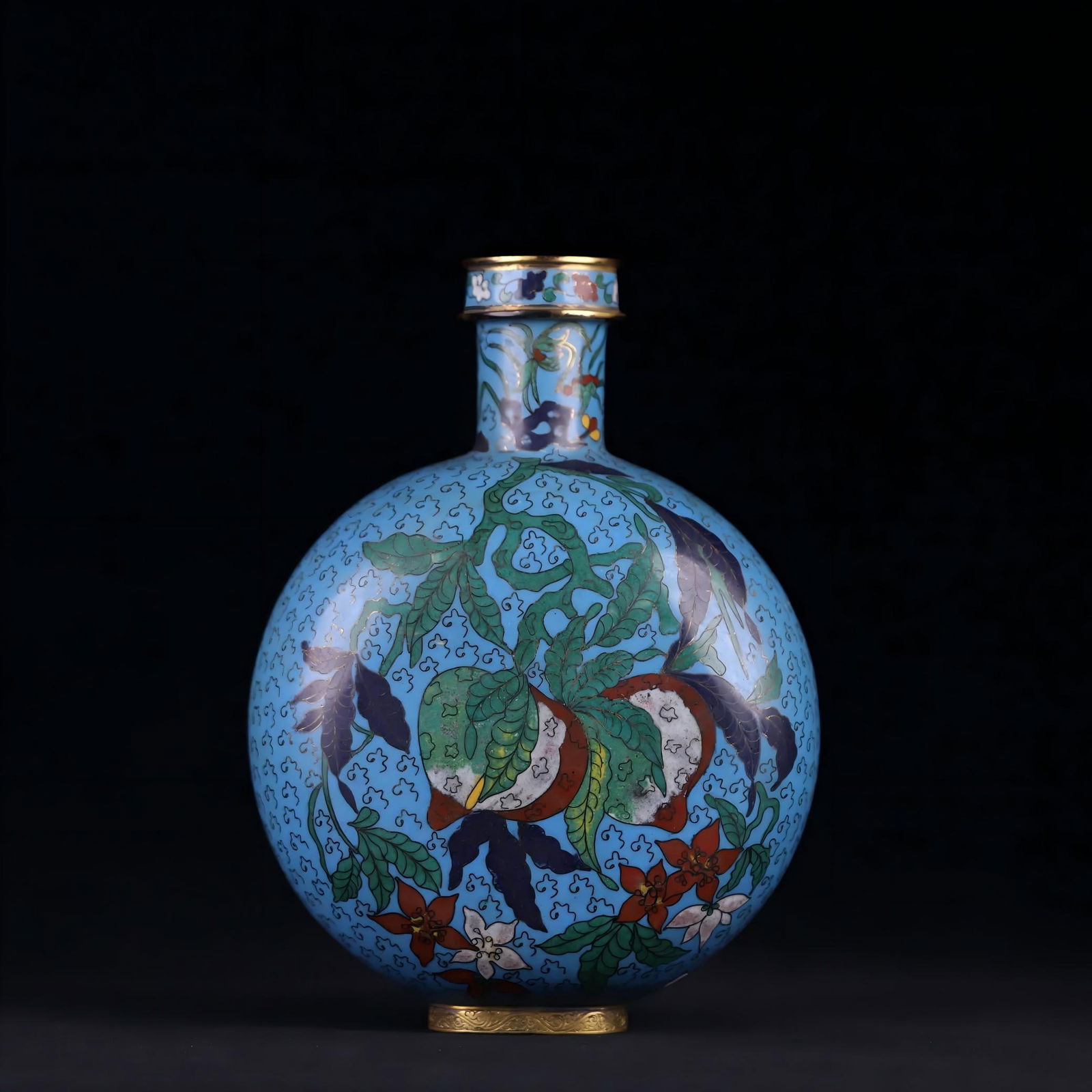A Ming Dynasty Jingtai bronze tire cloisonné enamel longevity peach pattern moon holding bottle (1 of 10)