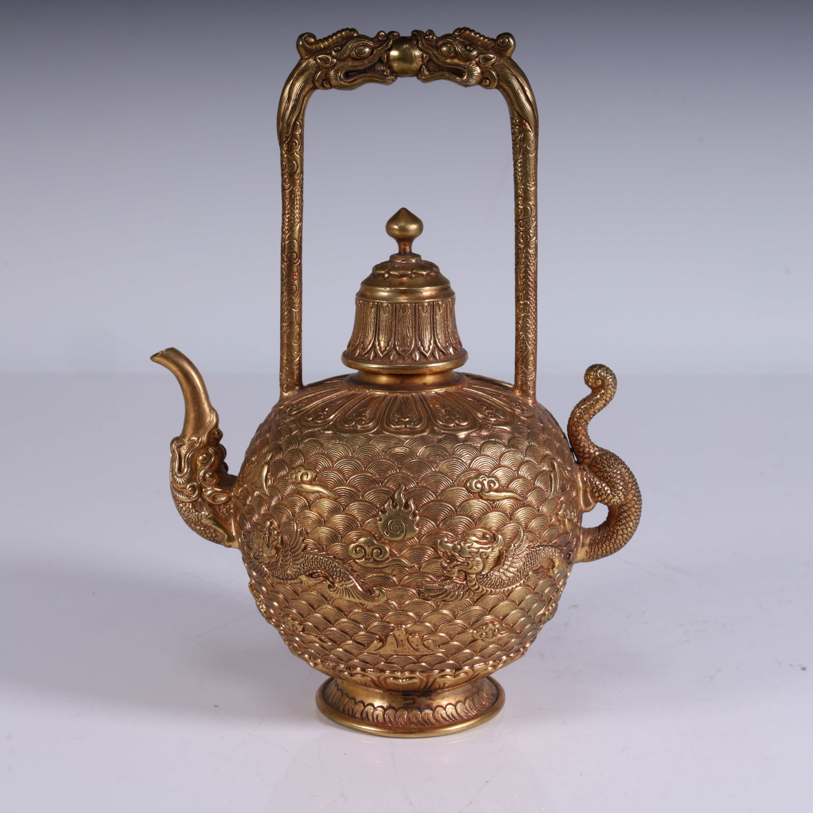 A copper-gilt seawater dragon pattern beam pot (1 of 9)
