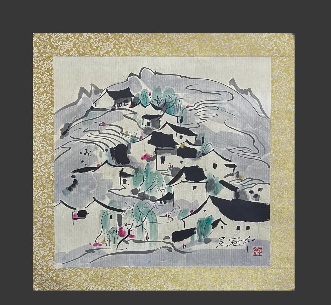 A picture of Wu Guanzhong's fish and rice water town: Wu Guanzhong's fish and rice water town map SIZE: Core: 48x48cm