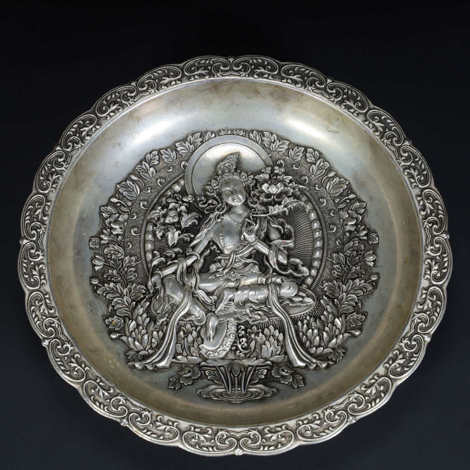 A Qing Dynasty gilt silver green Tara offering (1 of 10)