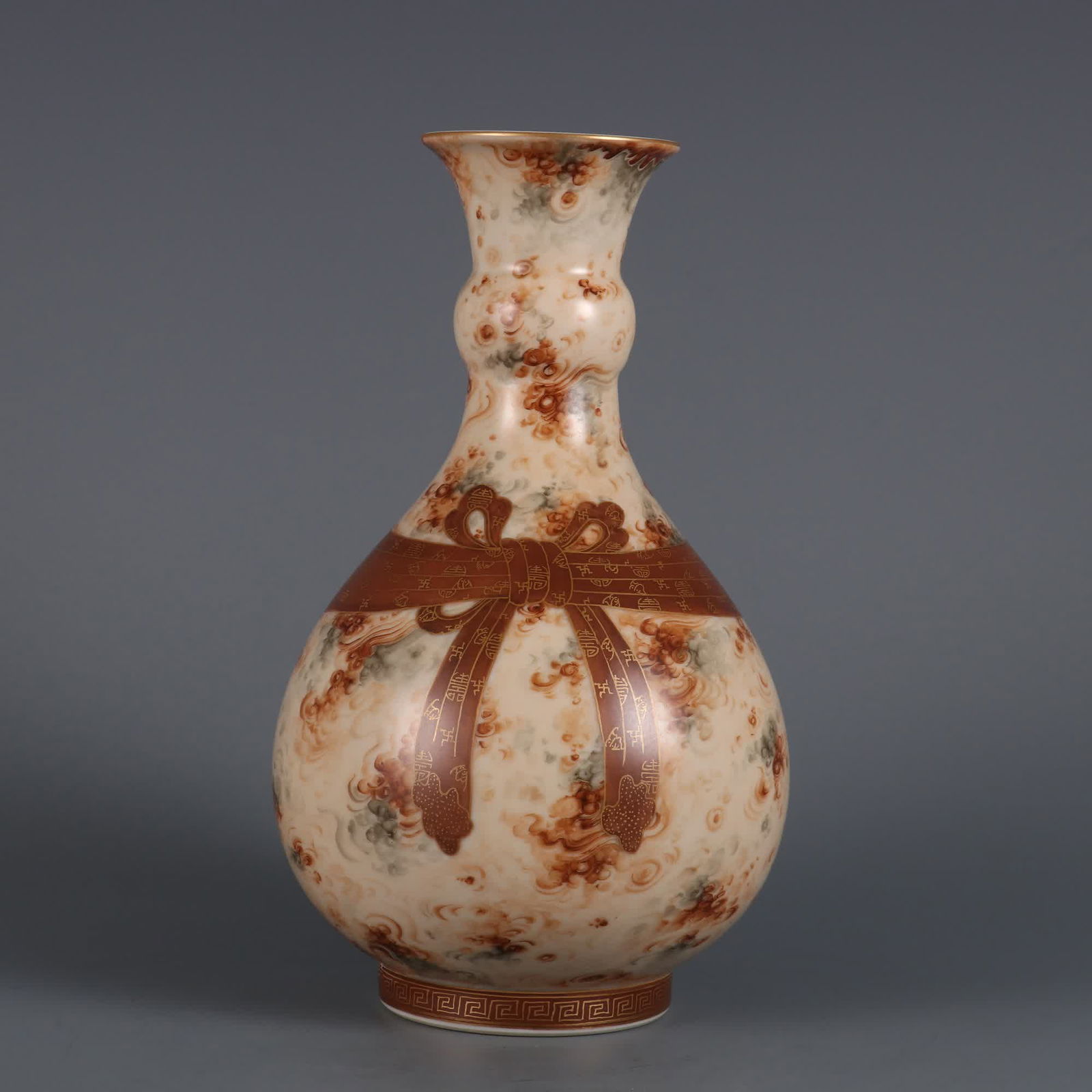 A stone pattern glazed gold-painted Fushou pattern streamer appreciation bottle made in the (1 of 9)