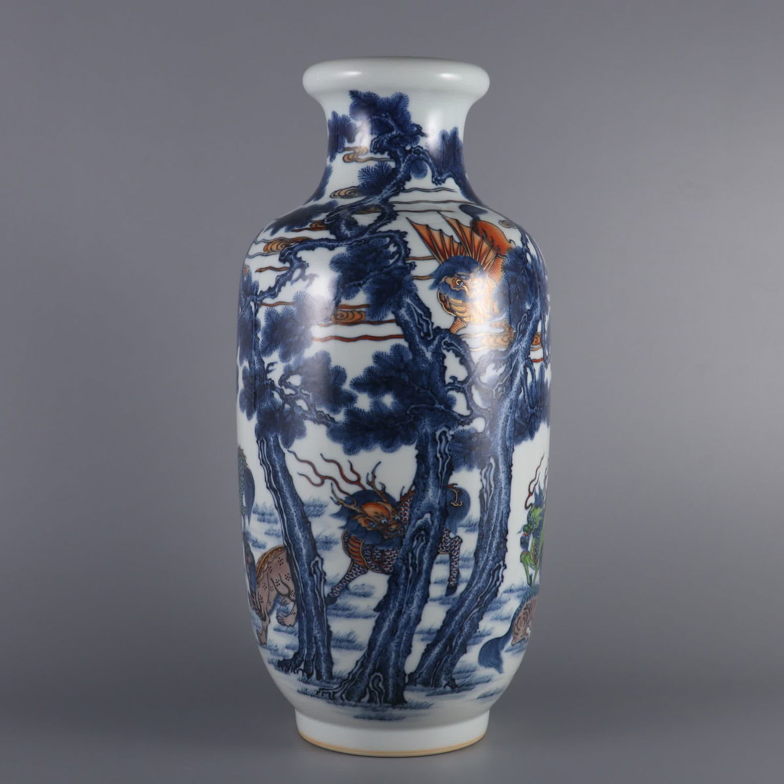 A Qing Qianlong year Doucai unicorn pattern tube bottle (1 of 9)