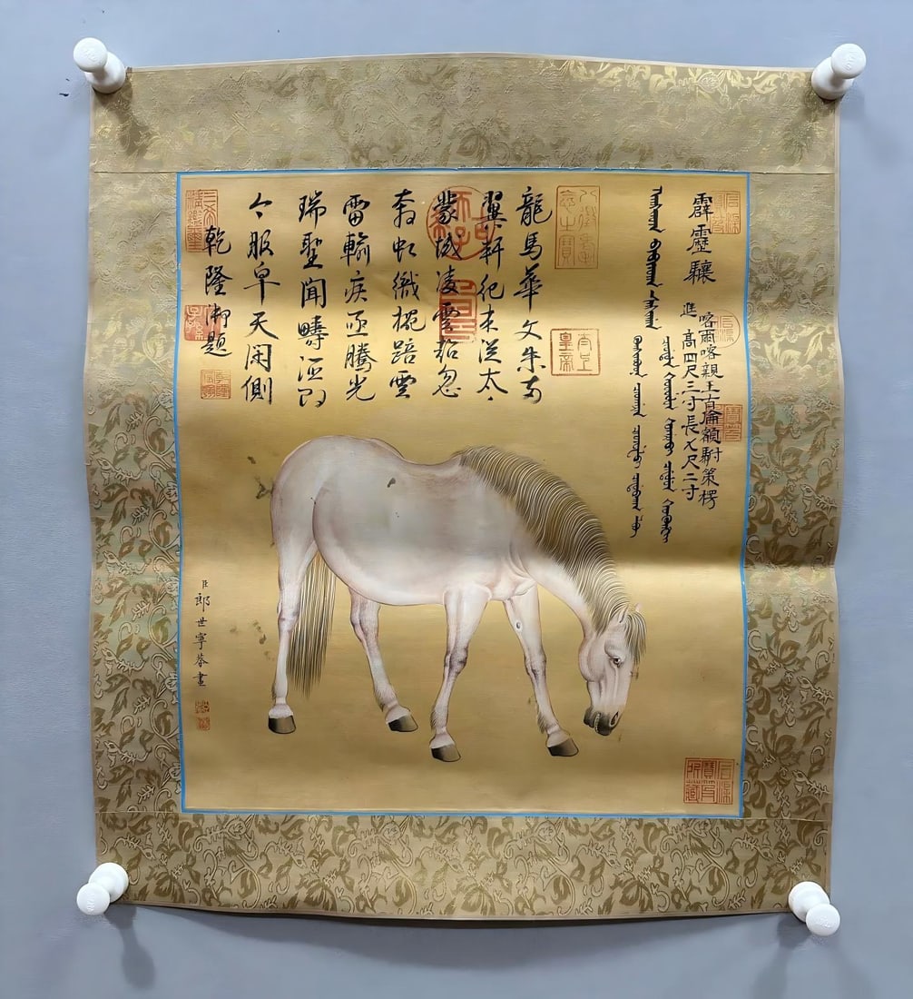 A picture of Lang Shining's horse: Lang Shining's horse picture SIZE: 43x38cm (soft film on silk)