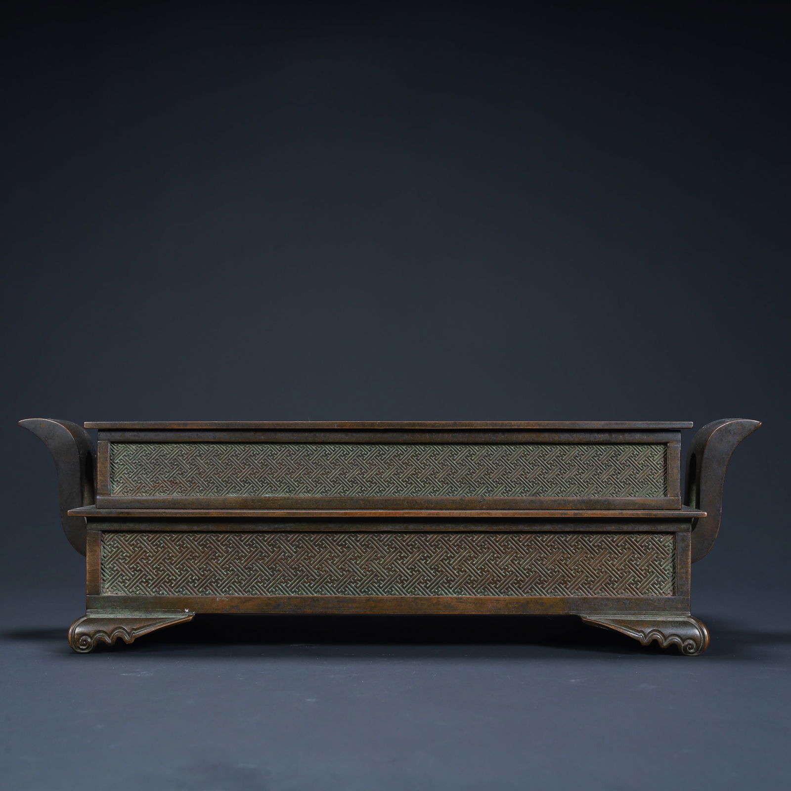 A Qing Dynasty copper rectangular crown ear incense burner (1 of 13)