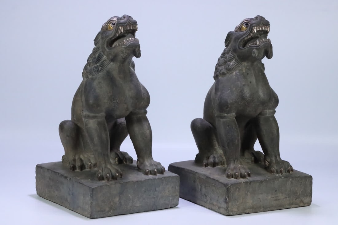 A pair of Tang Dynasty bluestone carved lion ornaments (1 of 9)