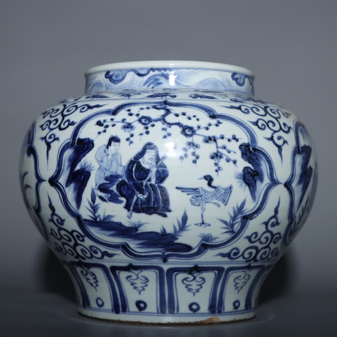 A Yuan blue and white figure picture window jar (1 of 9)
