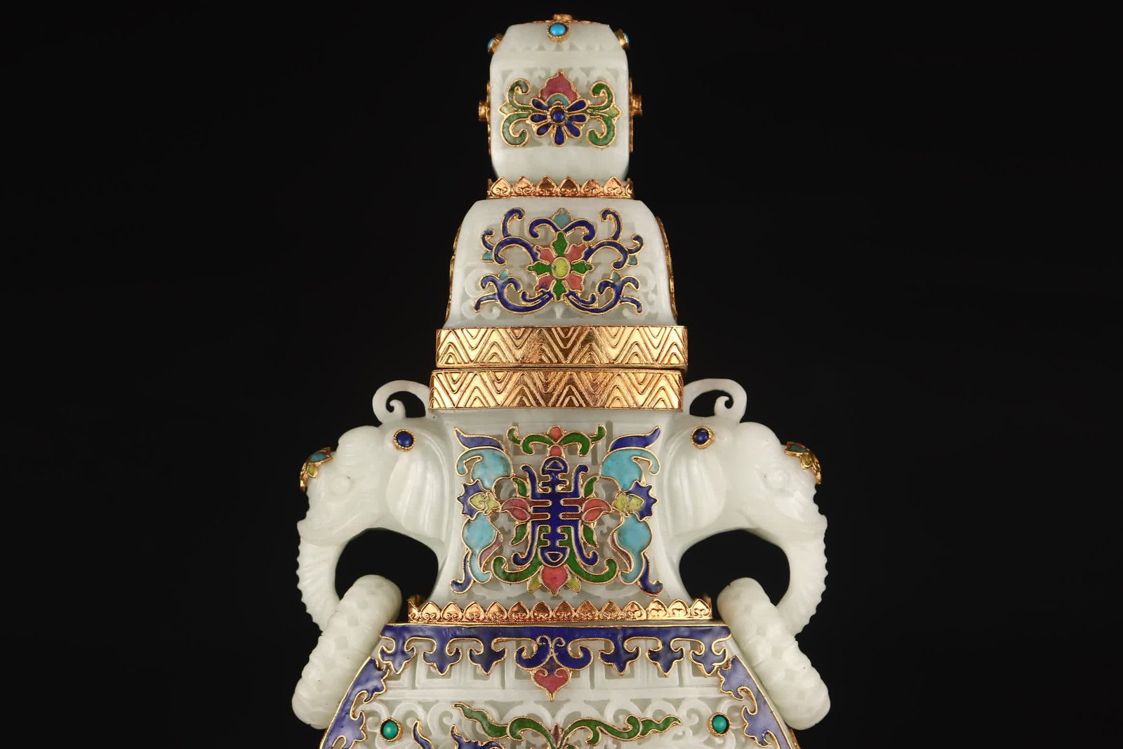 A Qing Dynasty filigree gilt inlaid jade flat vase ornament - 6