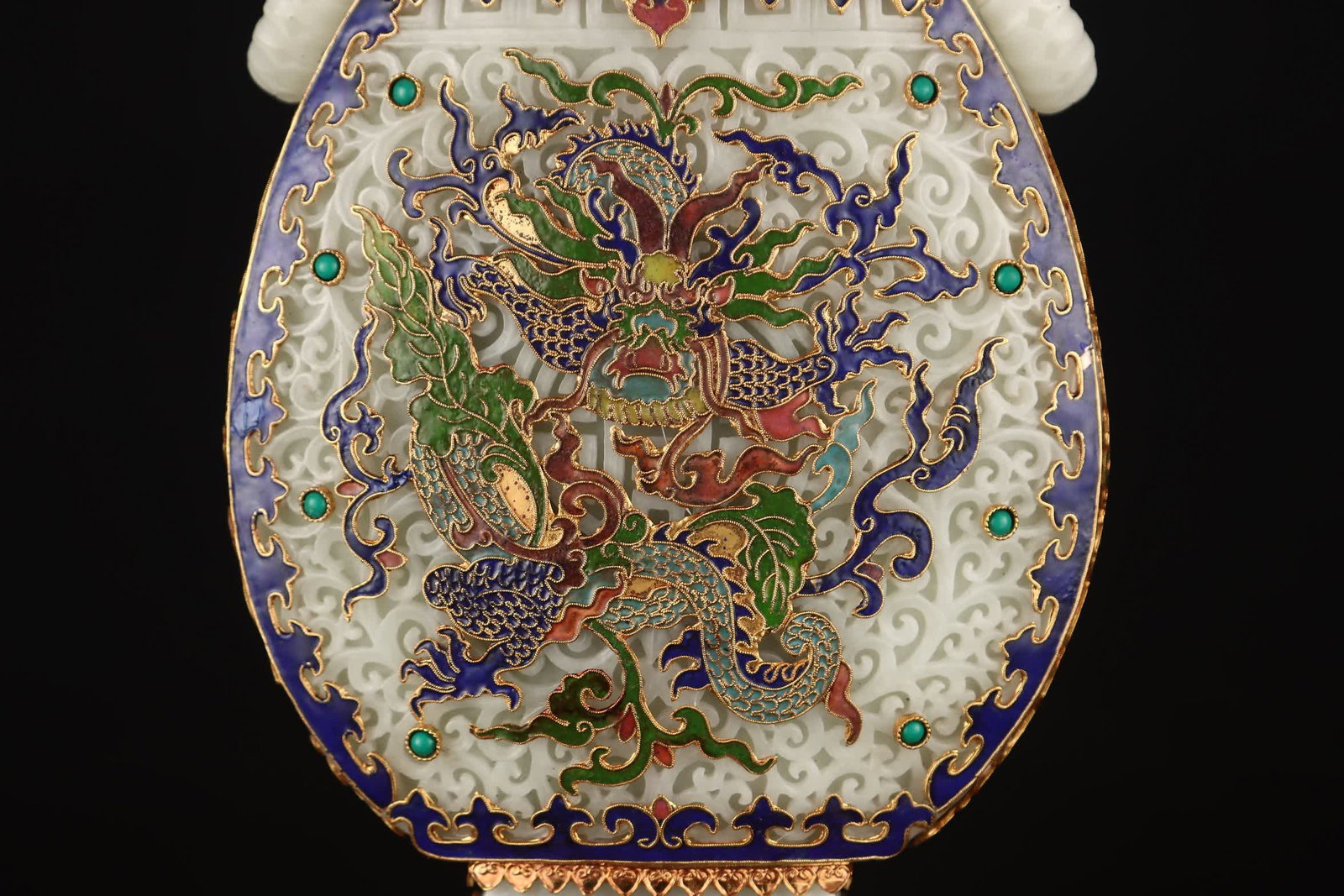 A Qing Dynasty filigree gilt inlaid jade flat vase ornament - 7