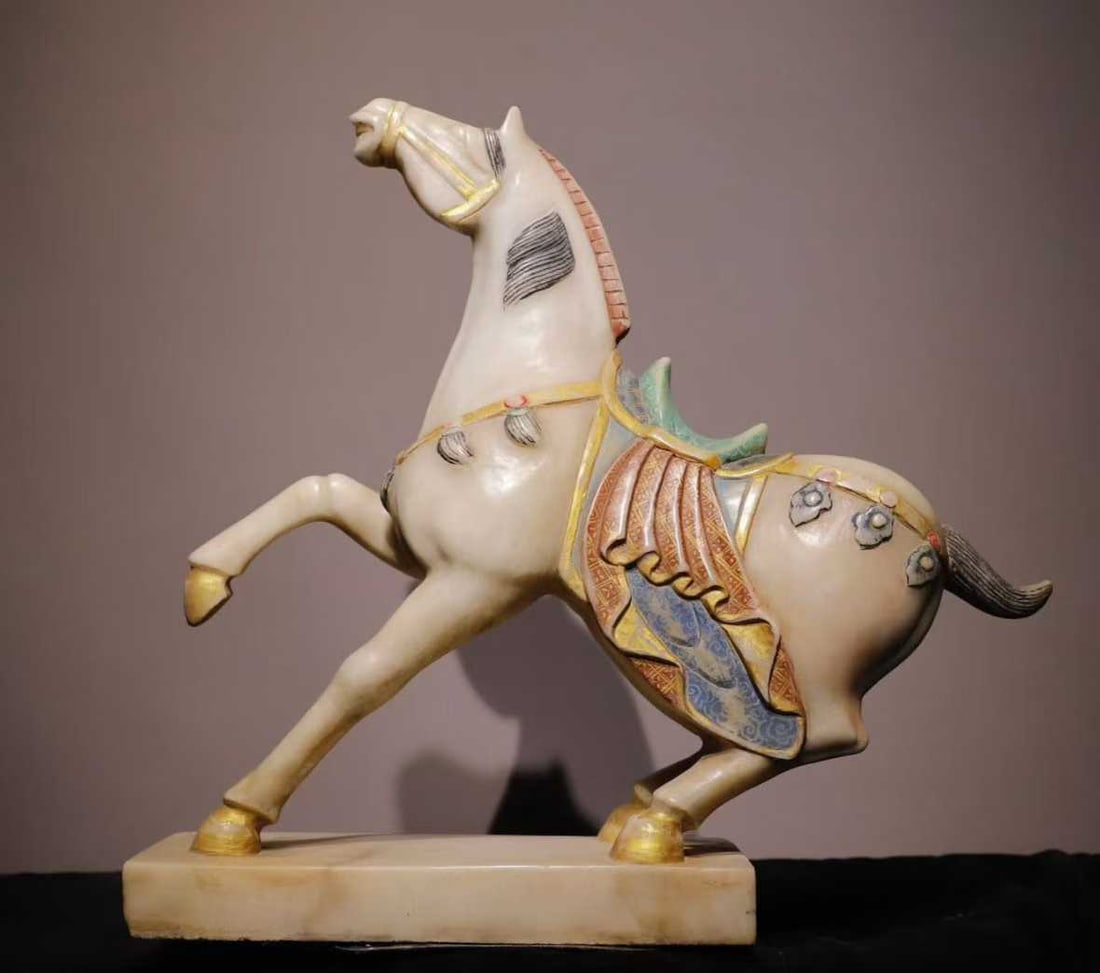 A Tang Han white jade painted BMW (1 of 6)