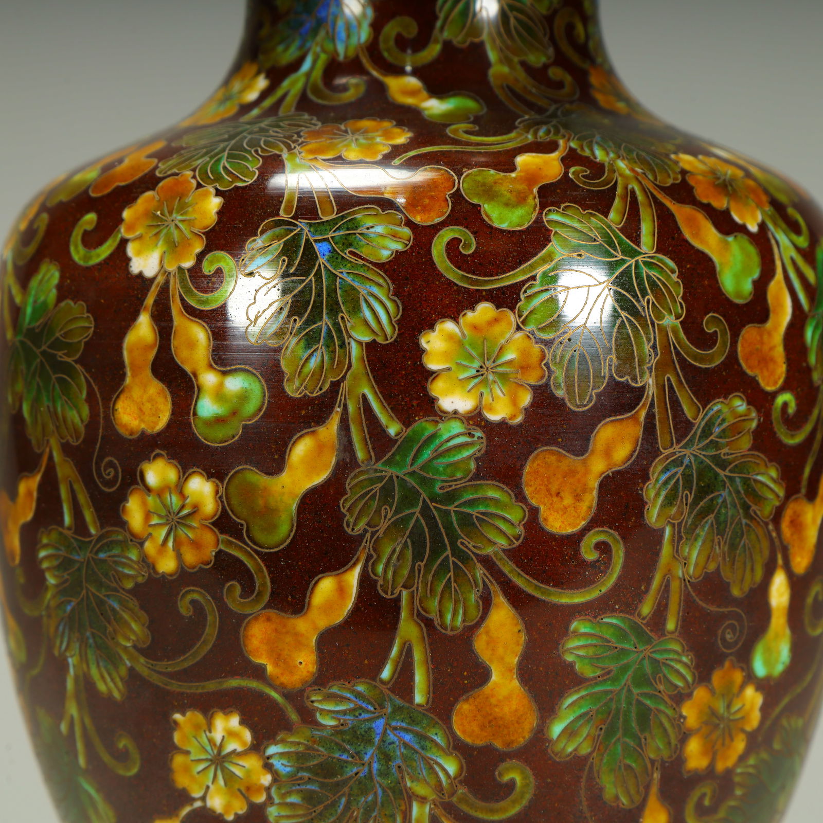 A cloisonné enamel gourd pattern bottle - 6