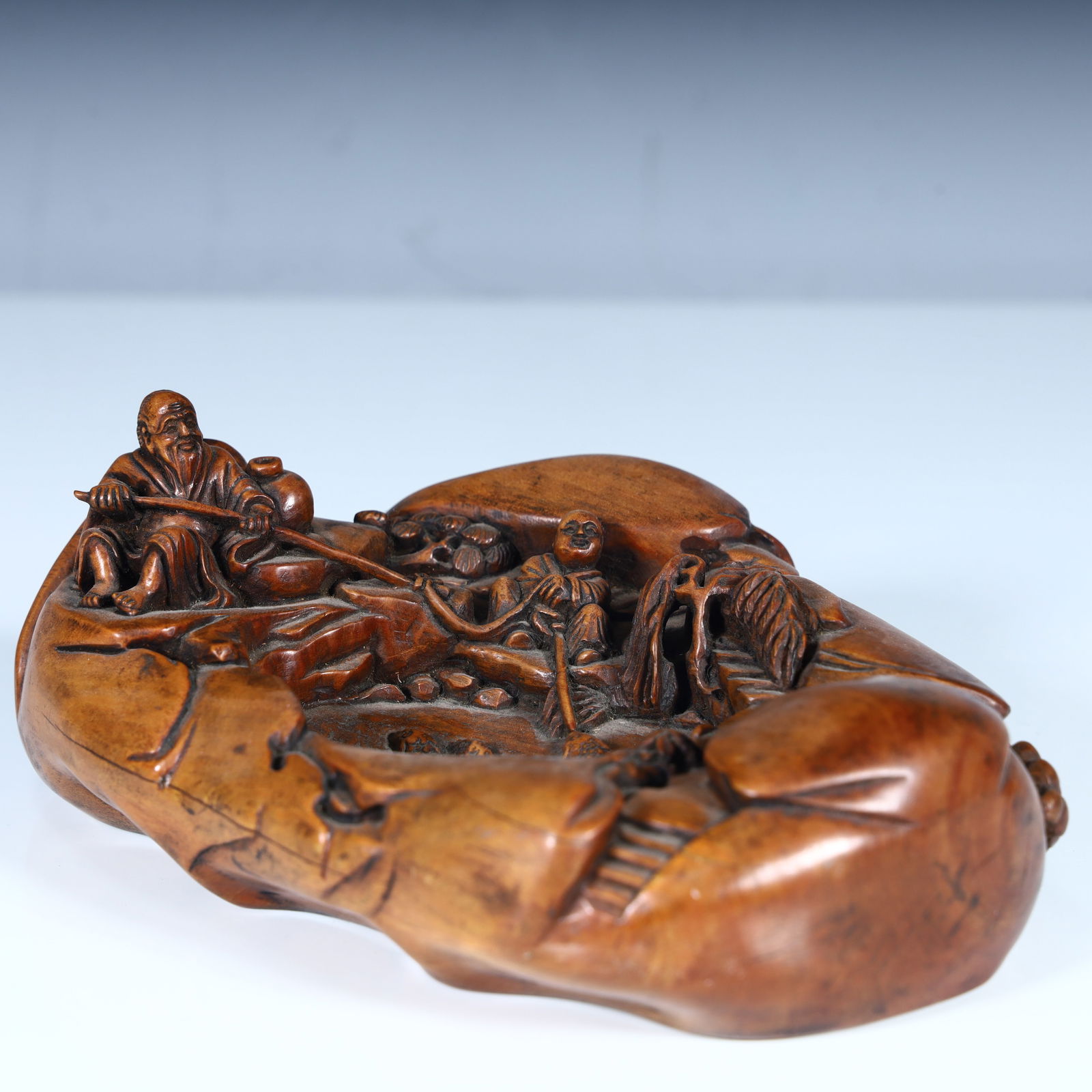 A brush wash of Qing Dynasty fine boxwood landscape figures (1 of 7)