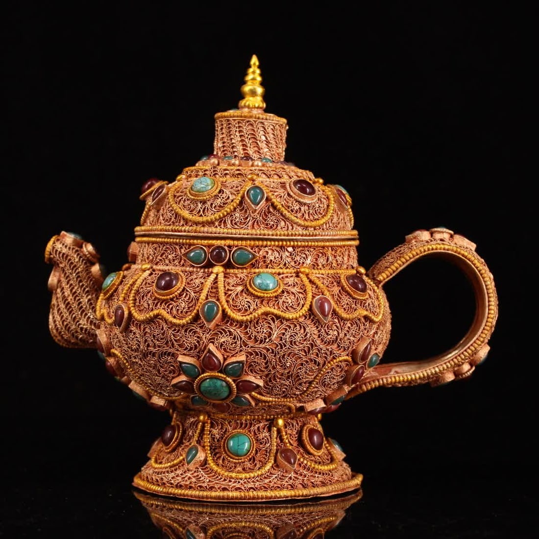 A Nepalese jewel-encrusted silver-gilt cloisonné wine jug (1 of 9)