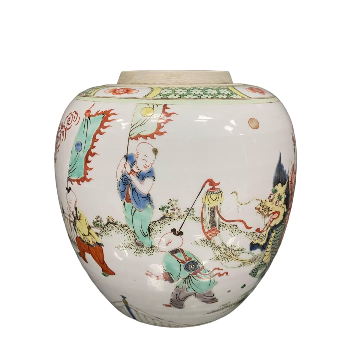 A Qing Kangxi colorful unicorn sending a picture jar (1 of 6)