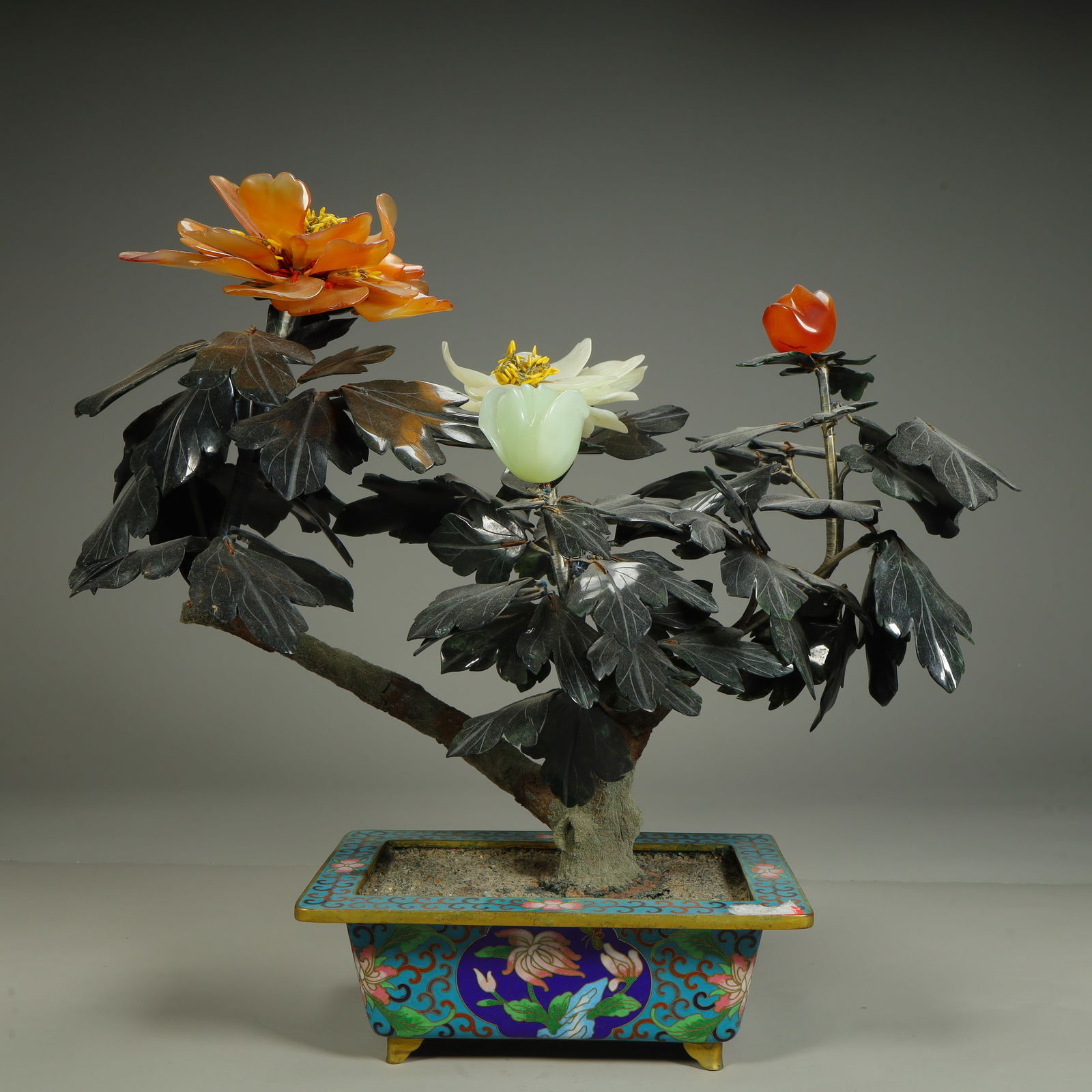 A Qing Dynasty treasure inlaid peony bonsai (1 of 9)