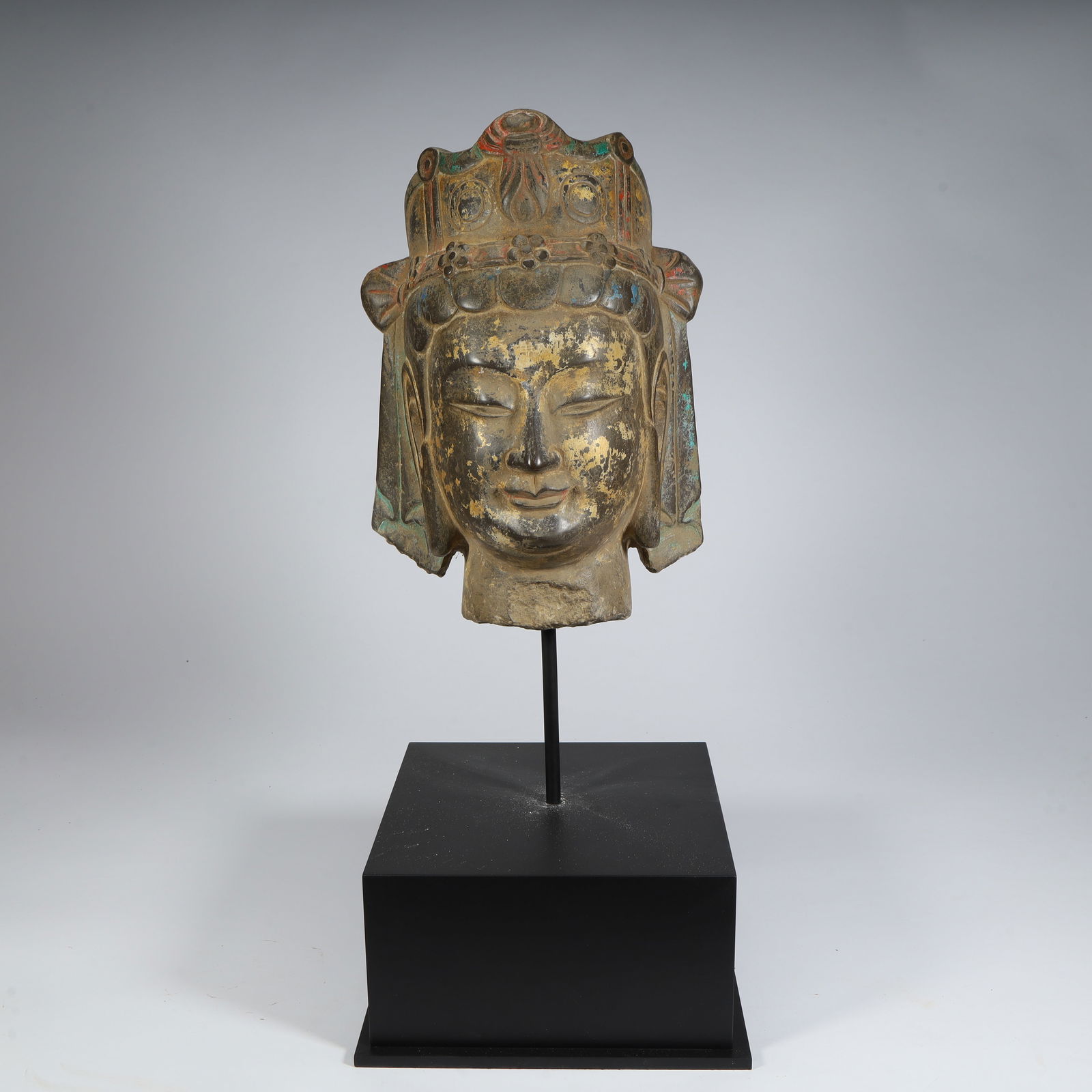 A Tang Dynasty painted gilded stone carved Bodhisattva head (1 of 9)