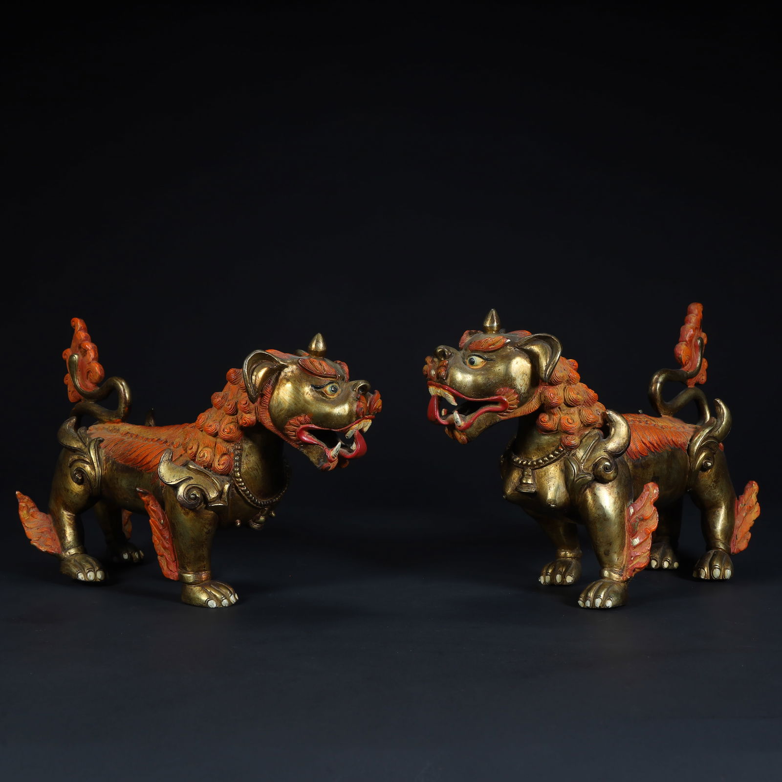 A Qing Dynasty copper gilt and colored lion ornament ( (1 of 18)